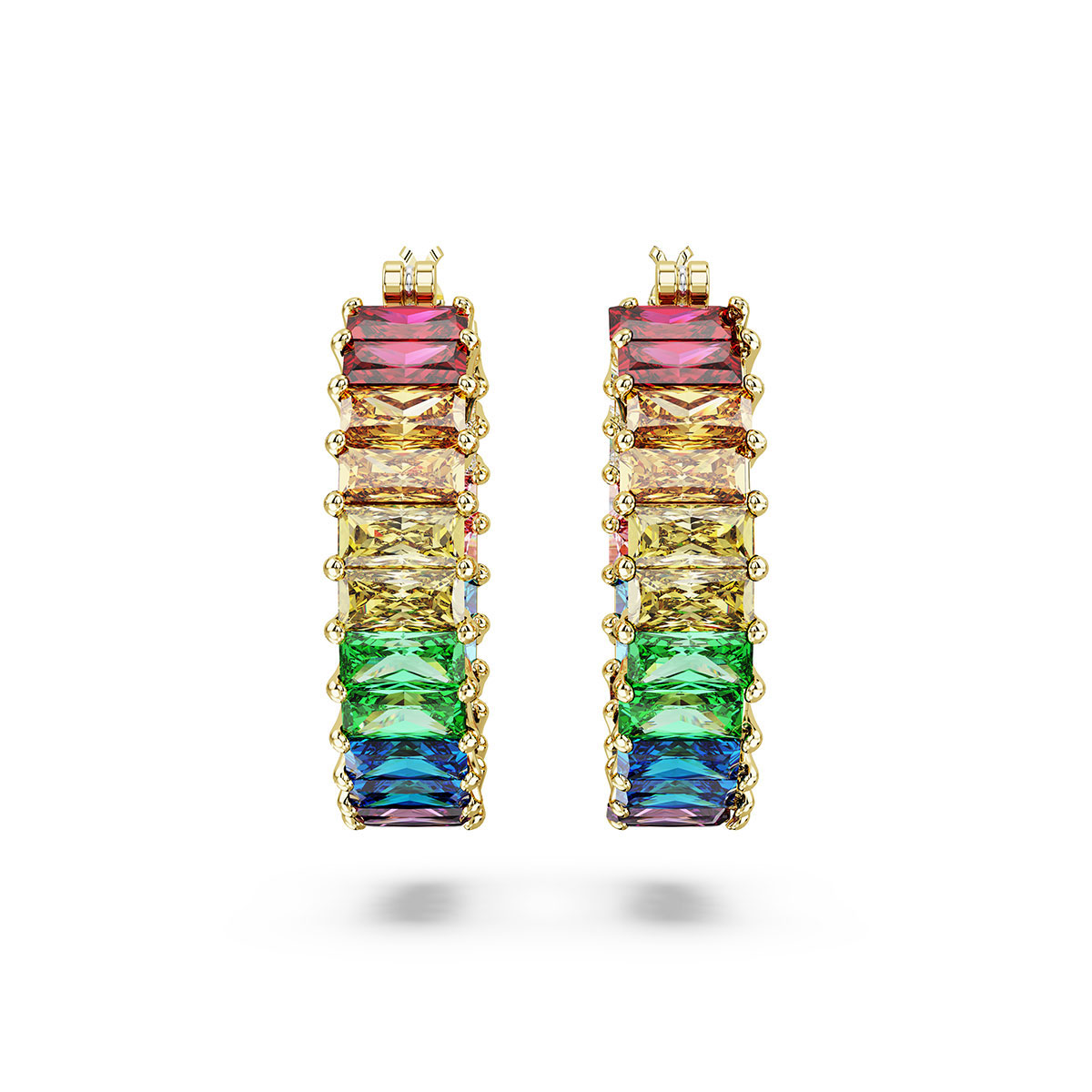 Swarovski Matrix hoop earrings, Baguette cut, Multicolored, Gold-tone plated